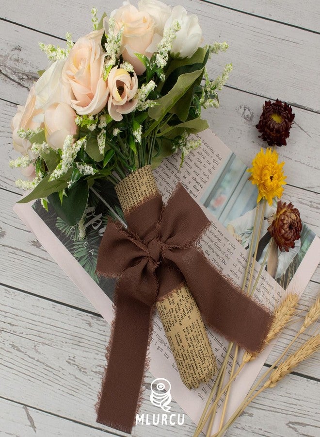 Mlurcu Brown Chiffon Ribbon 1.5 Inch x 40Yds - Dark Boho Frayed Silk Ribbon for Wrapping, Wedding Invitation, Bridal Flower Bouquet - Image 5